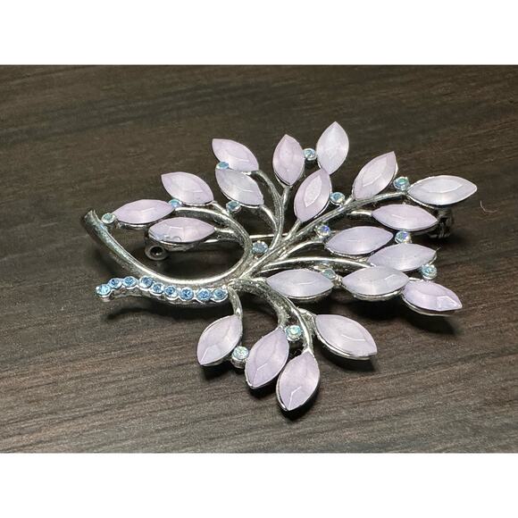 Vintage Lavender Leaves Blue Rhinestone Tree of Life Shaped Brooch Fashion Jewel - Picture 1 of 12